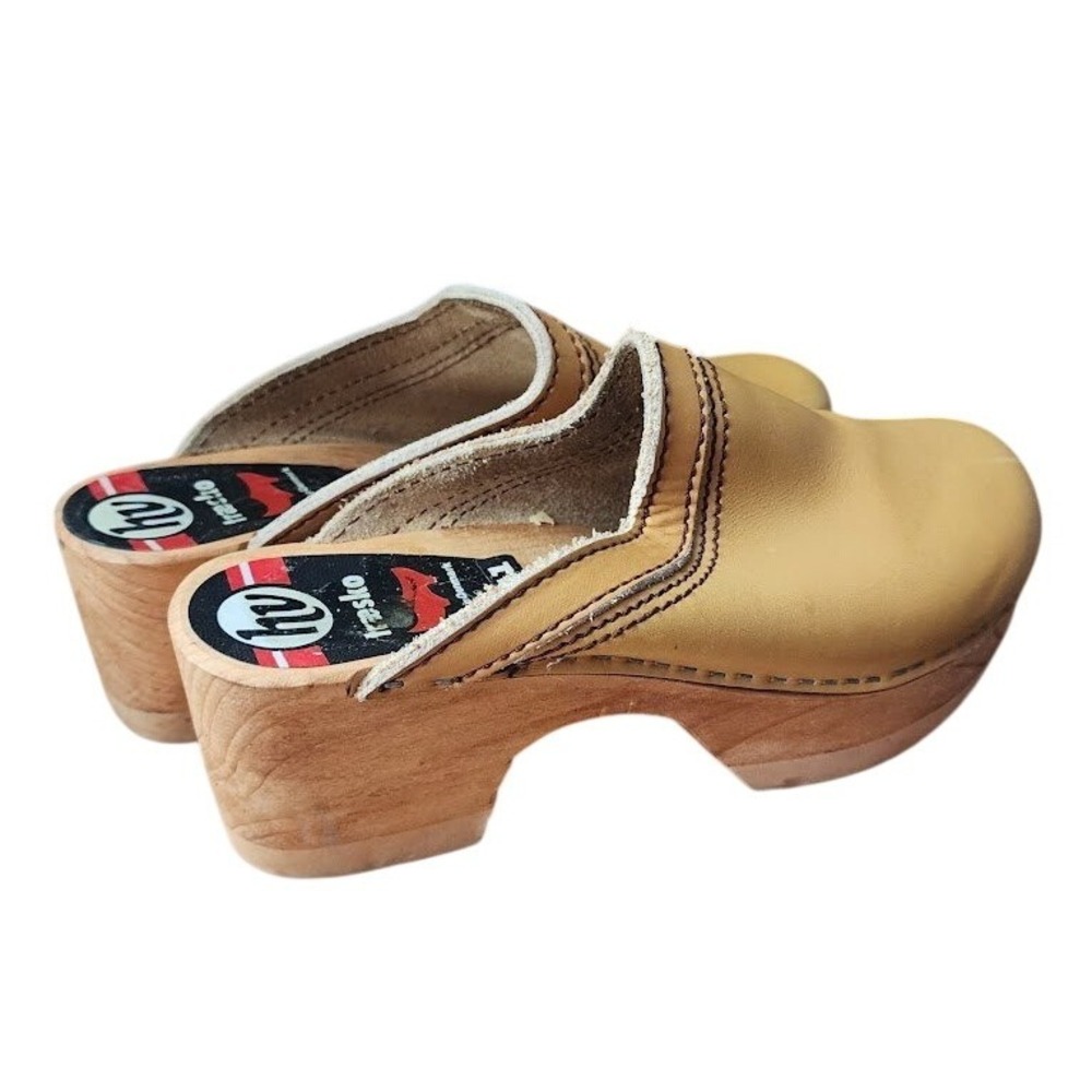 HV Traesko Danish Wooden Clogs 1970s Yellow Leather Mule Vintage size 41